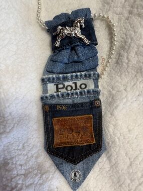 Polo by Ralph Lauren Men's Two-Tone Blue Denim Jeans Pocket Necklace